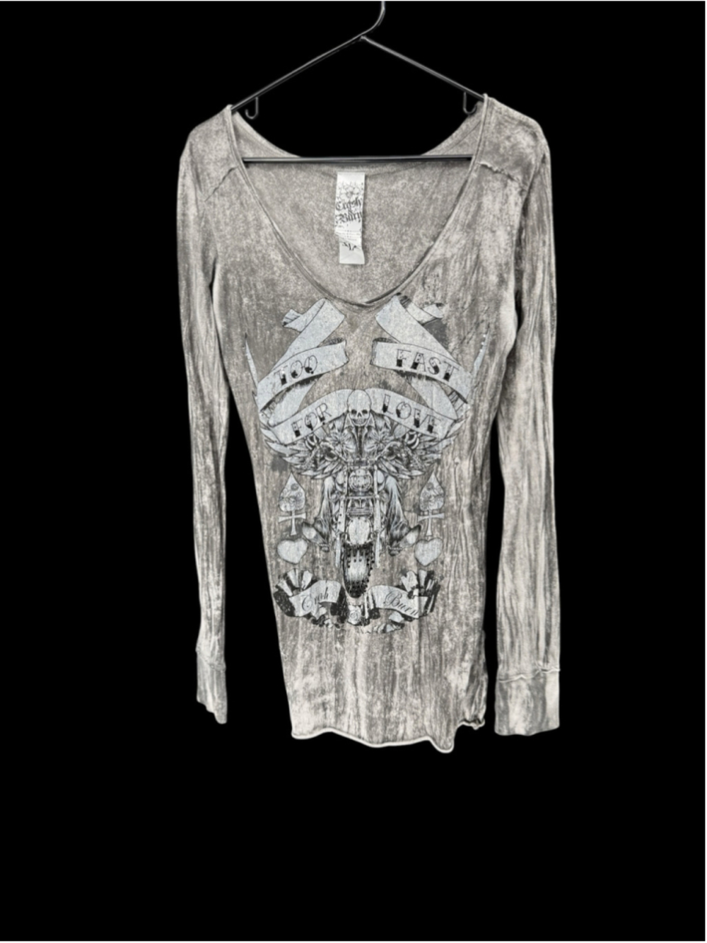 Women's Crash & Burn Long Sleeve Graphic Tee Grey Black Size L